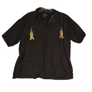 Kustom Authentic Flame Button Up Shirt Short Sleeve Black Mens Medium rockabilly